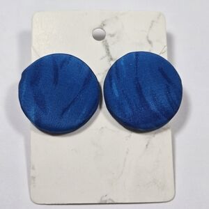Vintage Royal Blue Fabric Button Earrings